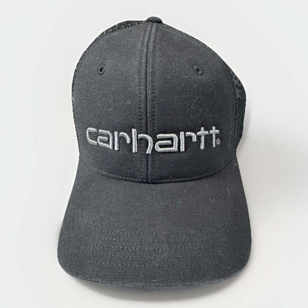 Carhartt Trucker Hat Mesh Back Snapback Black Gray Logo Workwear